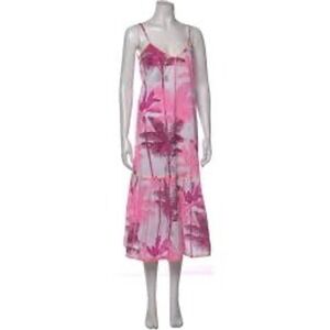 Juliet Dunn London Pink Tropical Palm Tree Organic Cotton Midi Dress Size 2